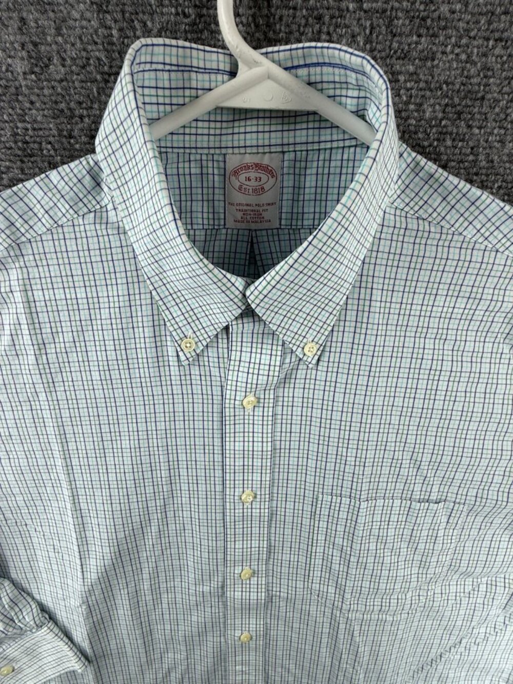 Brooks Brothers Blue White Button-Down Traditional Non-Iron Cotton 16 33 Check